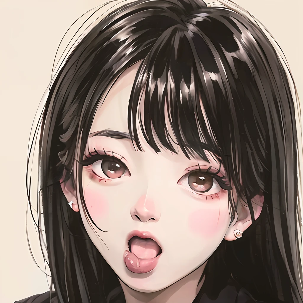 Chica anime con cabello negro sacando la lengua. - SeaArt AI