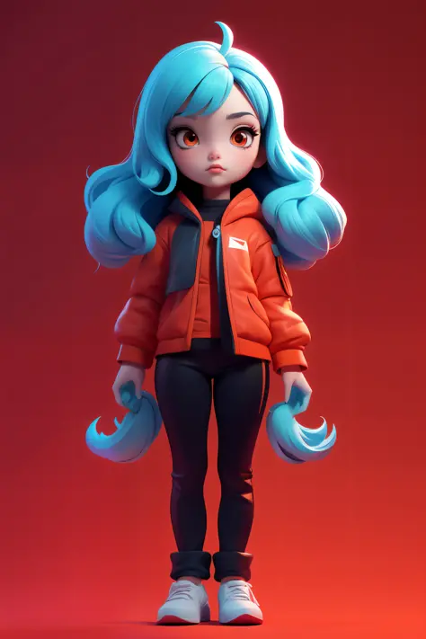 3dcharacter,lina,(full body:1.2),simple background, masterpiece,best quality,(red gradient background:1.1)