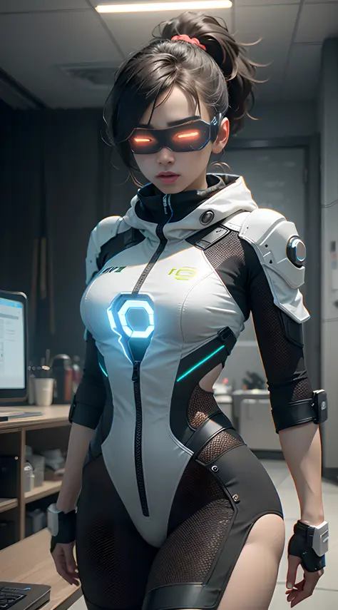 （（bestquality））， （（master masterpiece））， （Very Detail：1.3）， 。.3d， Beautiful （Cyberpunk：1.3） Female hacker，Mohican hairstyle，Look...