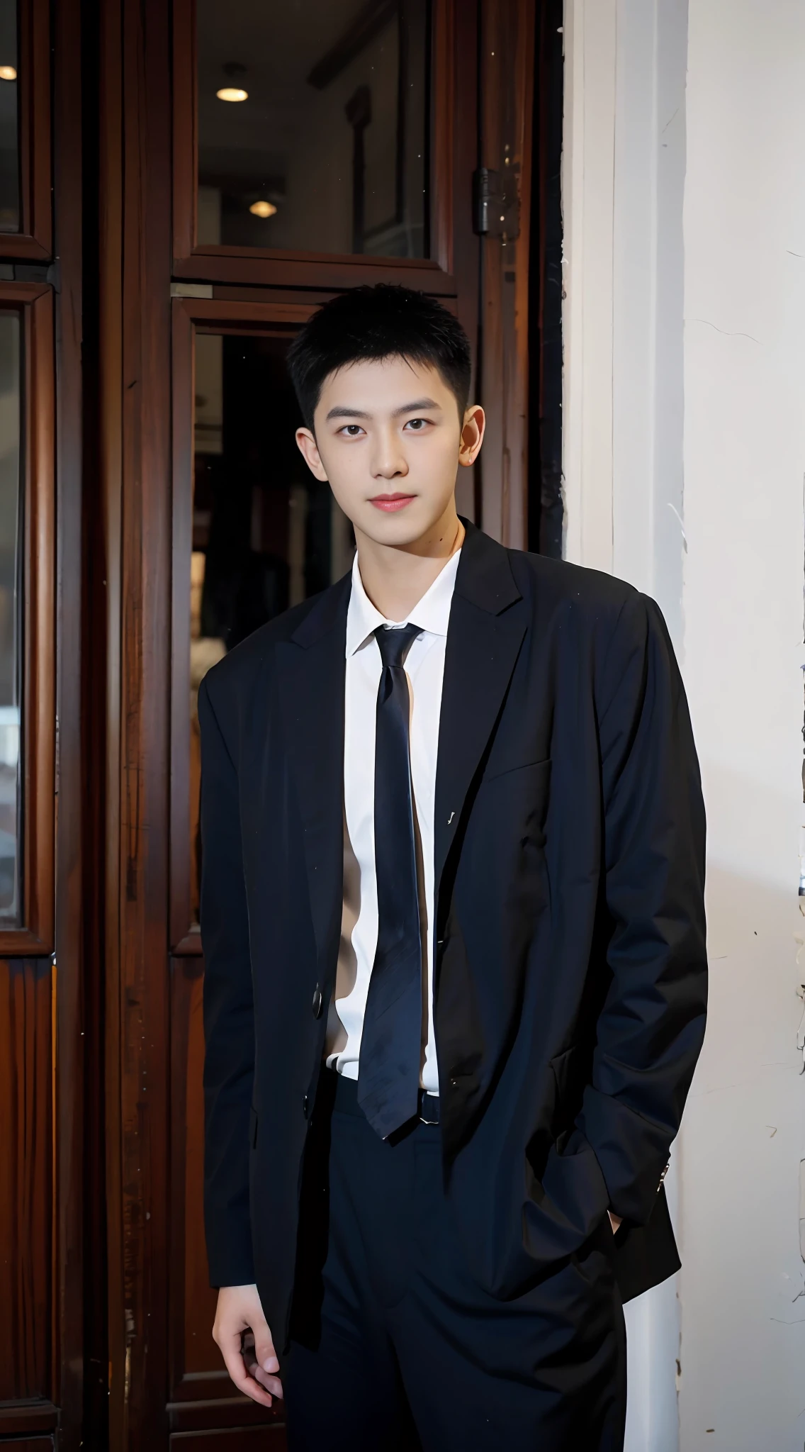 （1 Chinese male handsome：1.5）short haircut，Brush cut，flathead，25-year-old boy，mannequin，male，Realistic photos，Close-up of，flathead，Business suit，Photo portrait，Handsome，male people，hale and hearty，looking to the camera，frontage