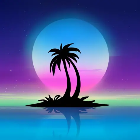 (Neonskiesai)++, a palm tree on the beach