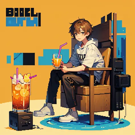 Pixel art、young teenager、jung、male people, 　drink --auto