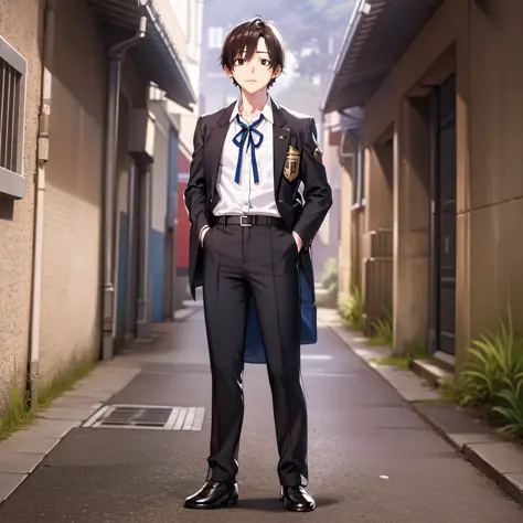 japanese school boy wears uniform standing like your name the movie?