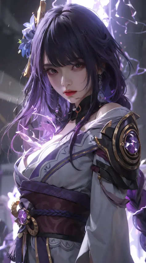 a close up of a woman with purple hair and a sword, Extremely detailed Artgerm, IG model | Art germ, Bright colors，vivd colour，Portrait Chevaliers du Zodiaque Fille, Detailed digital anime art, artgerm detailed, Art germ. High detail, Art germ. anime illus...