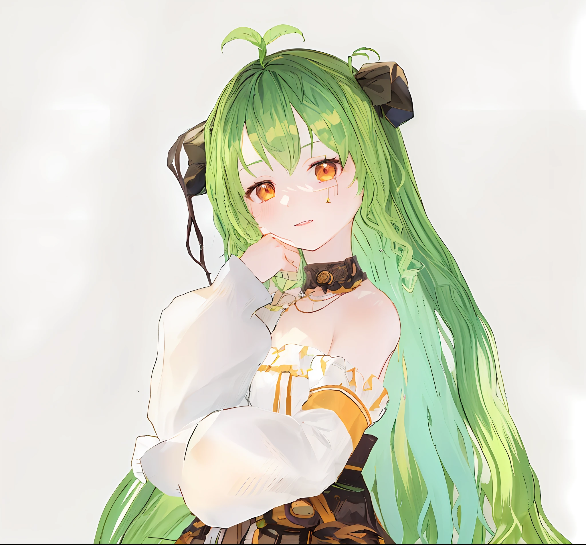 Chica anime con cabello verde y camisa blanca. - SeaArt AI