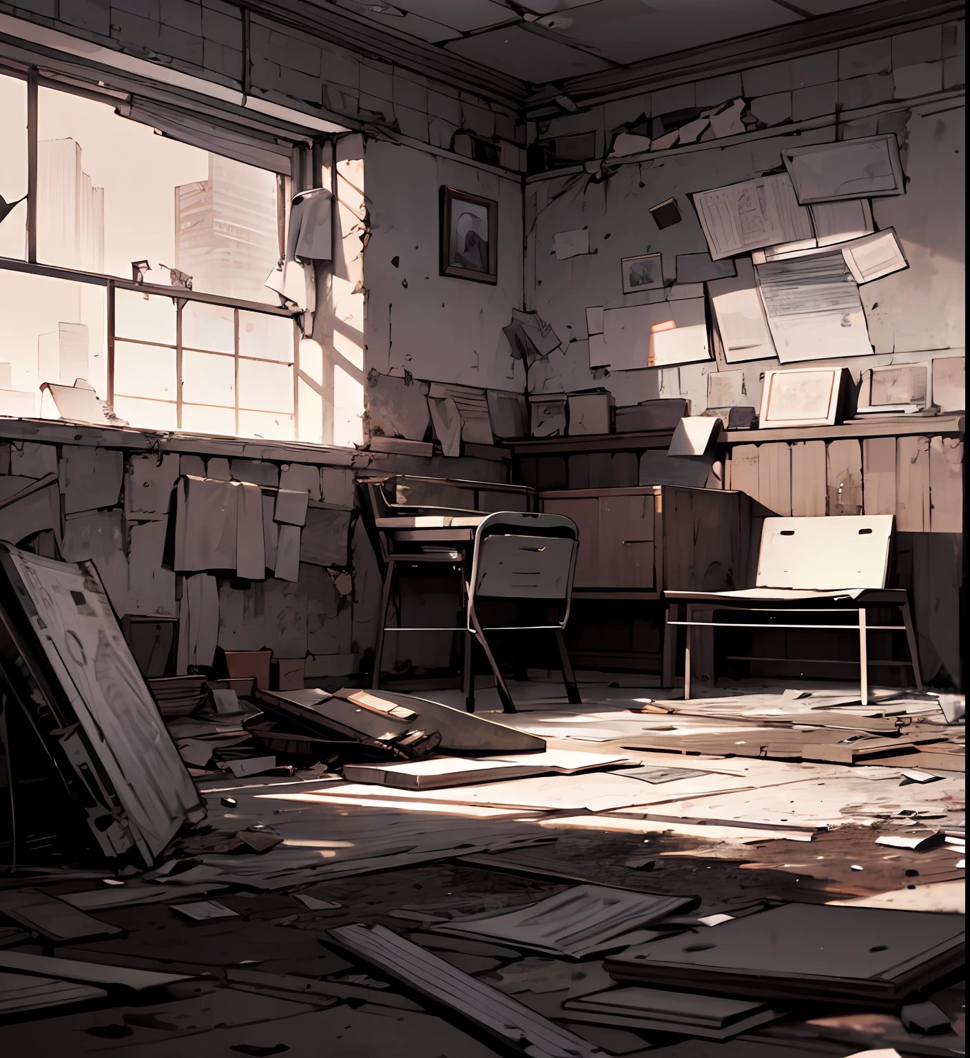 tmasterpiece， best qarity， 8K， absurderes， （Messy sofa， Messy interior， No Man：1.4）， （ssee-through， depth of fields：1.2）， scenecy， sofe， desks， broken window， Some rubbish on the ground， rusty scrap， Damaged wall paint， Dirty and cracked concrete walls， dust kicked up， hdr， （Bleaching bypass， Ginno-Koshi：0.8）， cinmatic lighting， profesional lighting， highcontrast， Sharp focus， A high resolution， photography of， hyper realisitc， ultra detali， sharp detailed，finely detailled