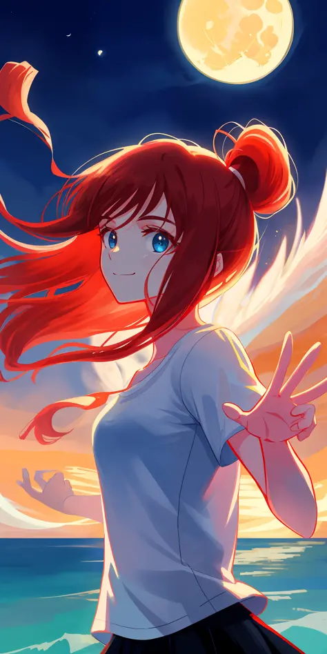 film effect，fancy effects，animesque，sideface，whaite hair，little breast，littlegirl，petite white t-shirt，ssmile，be red in the face...