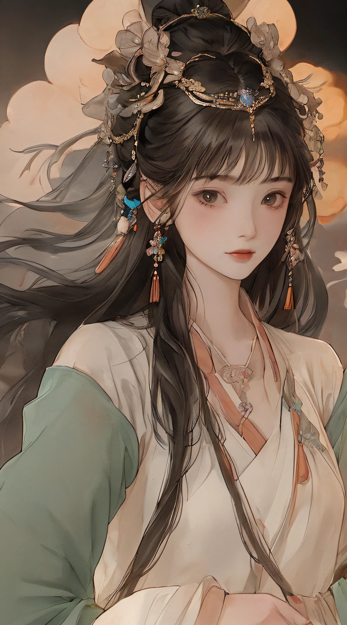 A girl with， faeries，Ancient Chinese clothing，Chinese mythology Sunshine， orthofacial，Clear face， Clean white background， tmasterpiece， super detailing， Epic composition， The ultra -The high-definition， high qulity， extremely detaile， offcial art， Uniform 8k wallpaper， super detailing， 32k