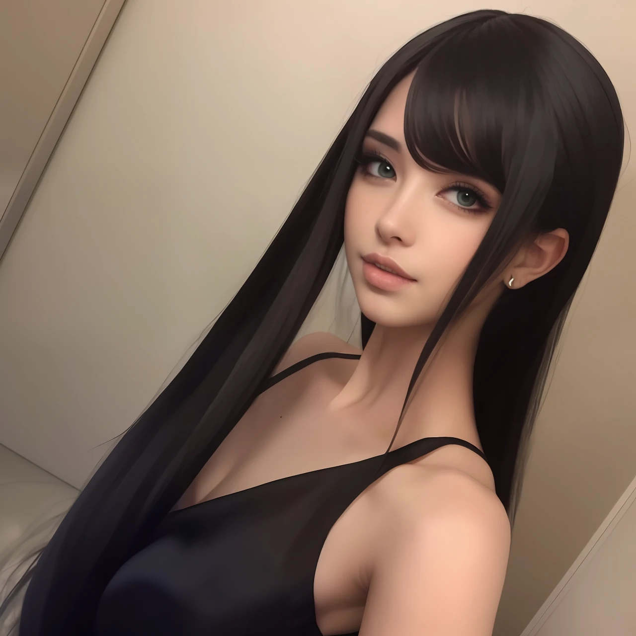 Long hair black silk beauty