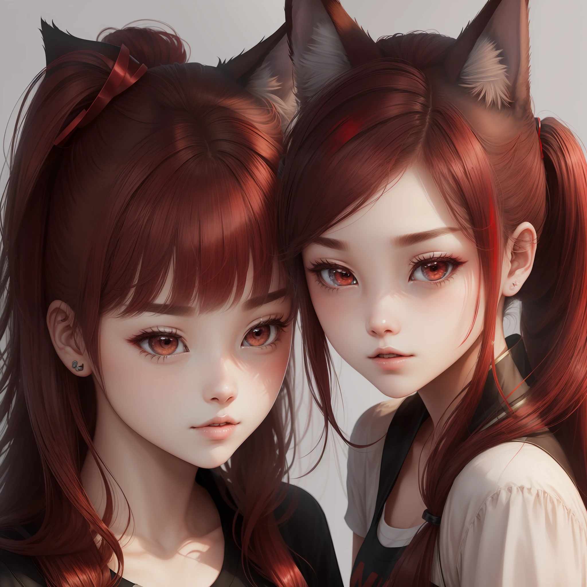 Dos chicas anime con pelo rojo y orejas de gato - SeaArt AI