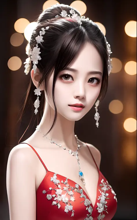 hbest quality，Masterpiece level martial arts style 1girl，Pretty face，With a flattering smile，Star-shaped pupils shine，Wearing ex...