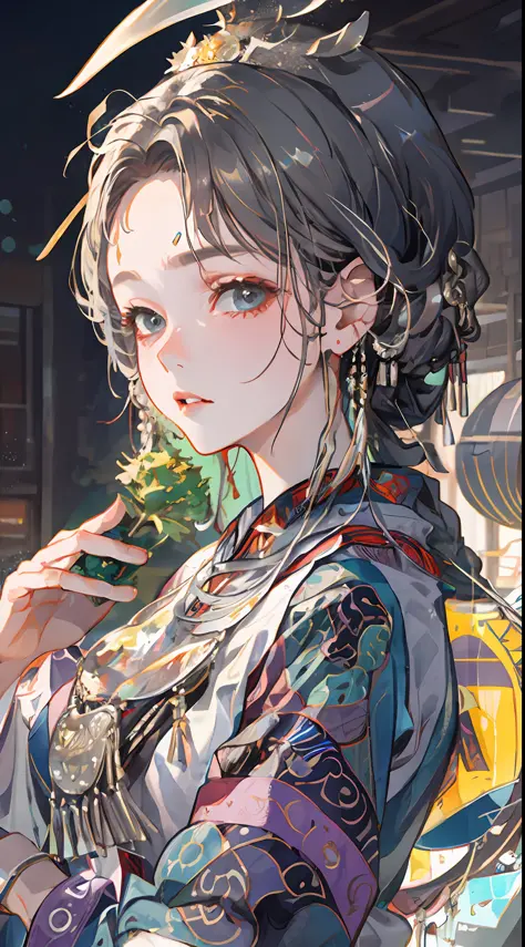 an illustration of a woman in traditional chinese costume, in the style of anime aesthetic, 32k uhd, blink-and-you-miss-it detai...