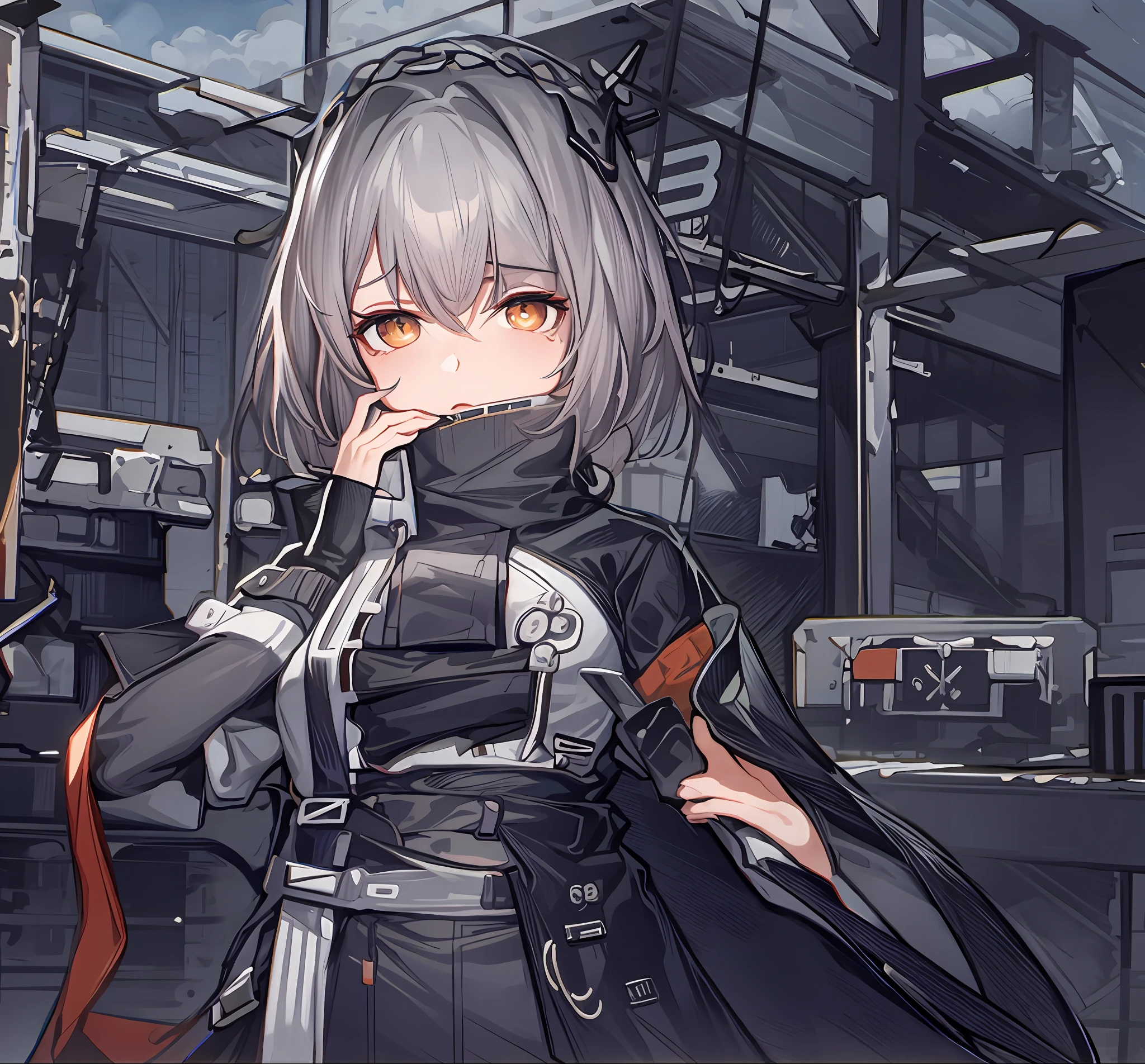 anime girl with white hair and red cape holding a gun, A scene from the《azur lane》videogame, azur lane style, girls frontline style, girls frontline universe, From Arknights, from girls frontline, m4 sopmod ii girls frontline, Kantai collection style, Katana Zero video game character, Fine details. Girl Front, Badass anime 8 K, cyborg merchant girl