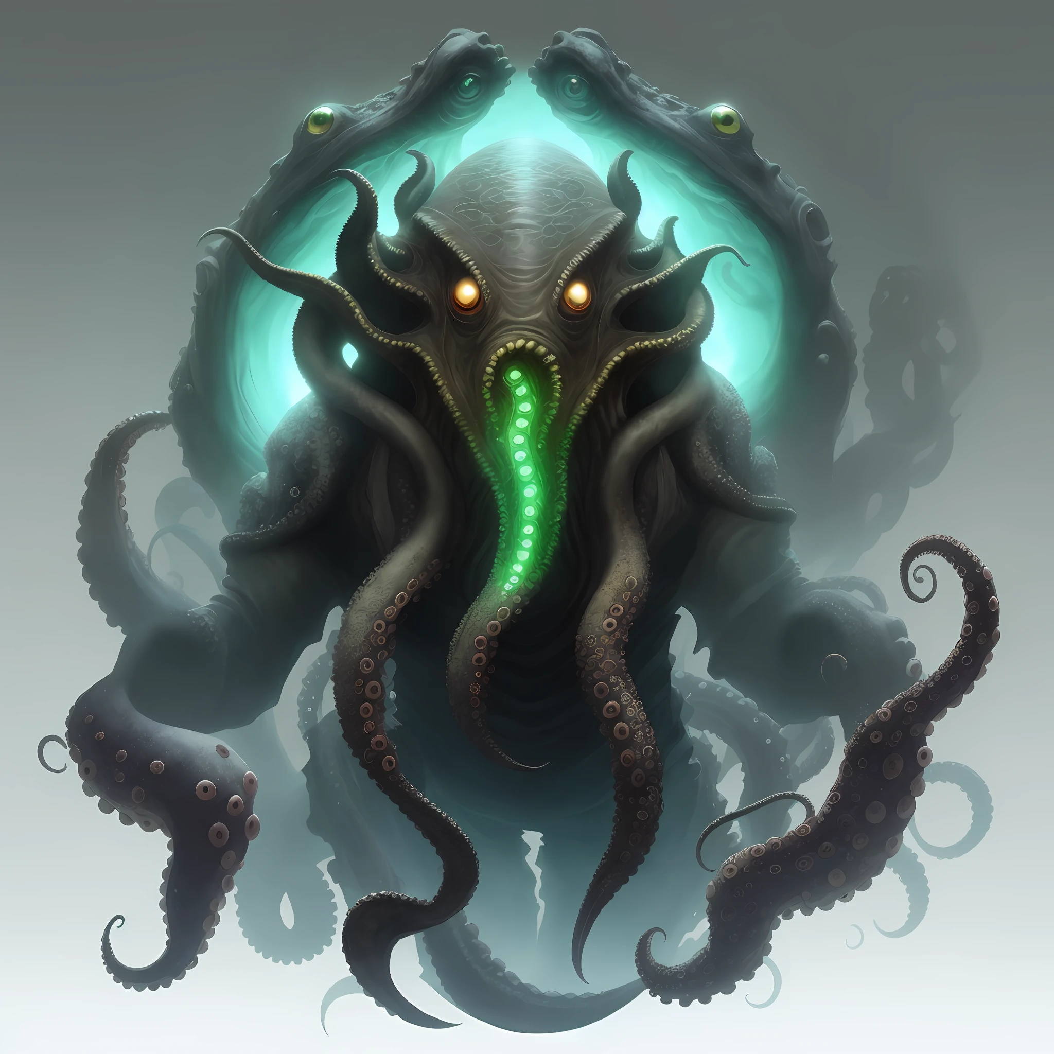 A drawing of a giant octopus with glowing eyes and tentacles - SeaArt AI