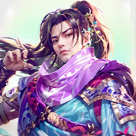 ((close up photograph)+xianxia hero+zhao yun+heise jinyao+bian lian+danfeng eyes+blue color eyes),g liulian art style,inspired b...