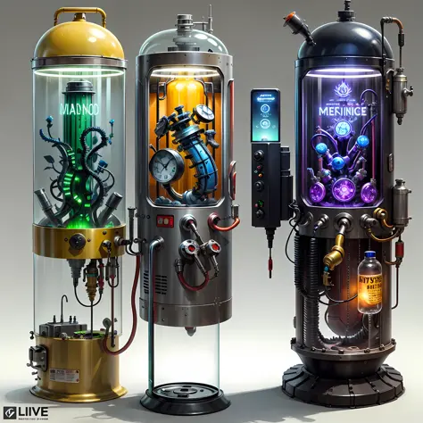 concept art,  valvepunkai, marijuana vending machine  retro-futuristic  glass valve-powered