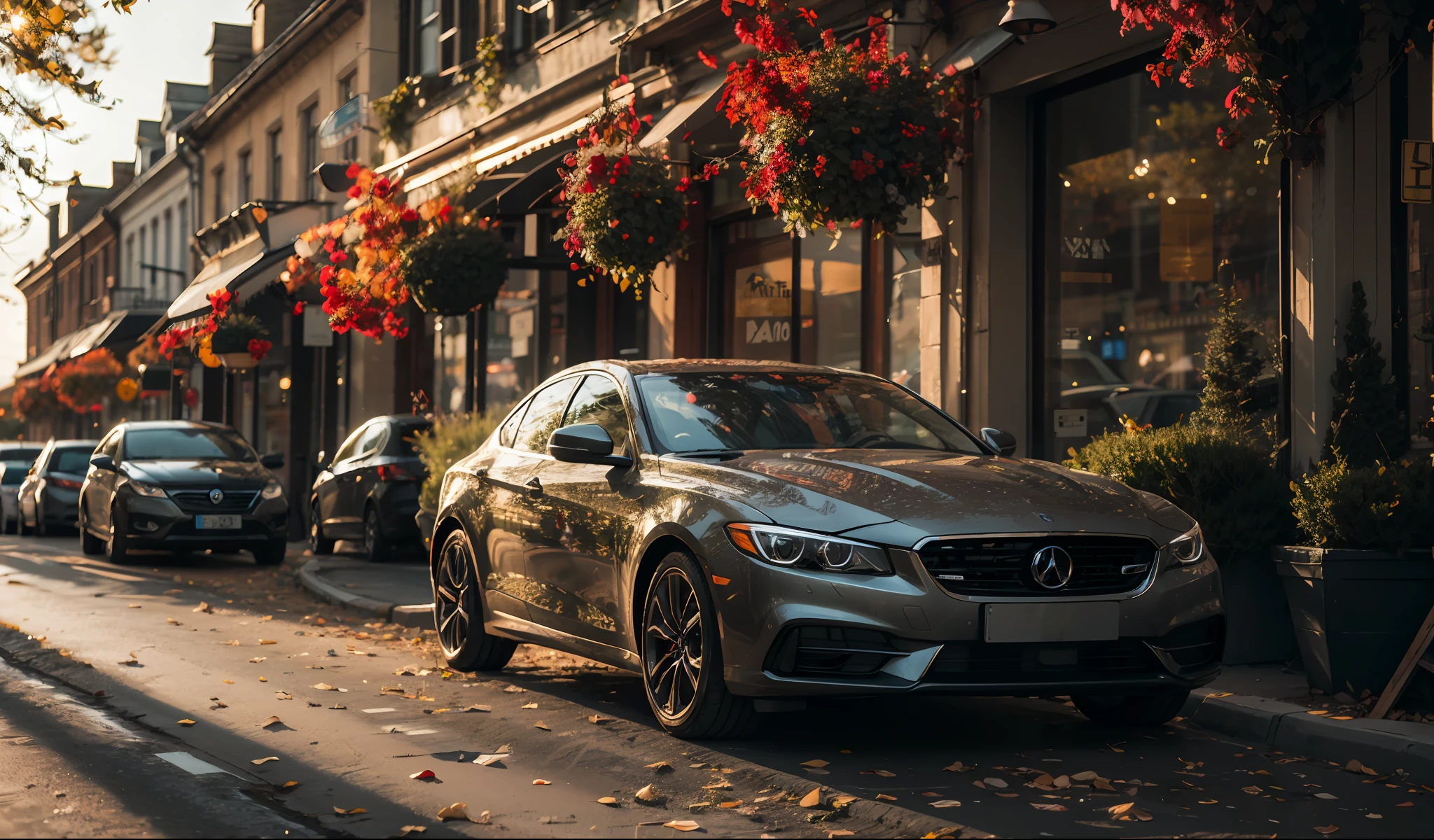 Arafed view of a car parked on a city street - SeaArt AI