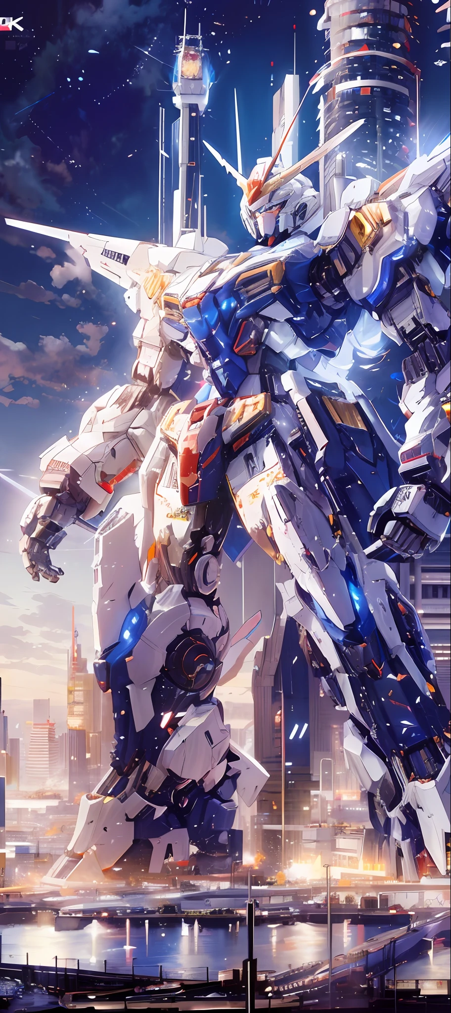 anime - style robot standing in front of a futuristic city, modern mecha anime, an anime large mecha robot, best anime 4k konachan wallpaper, mecha asthetic, anime mecha aesthetic, mecha anime, giant anime mecha, alexandre ferra white mecha, mecha art, cool mecha style, orange mecha