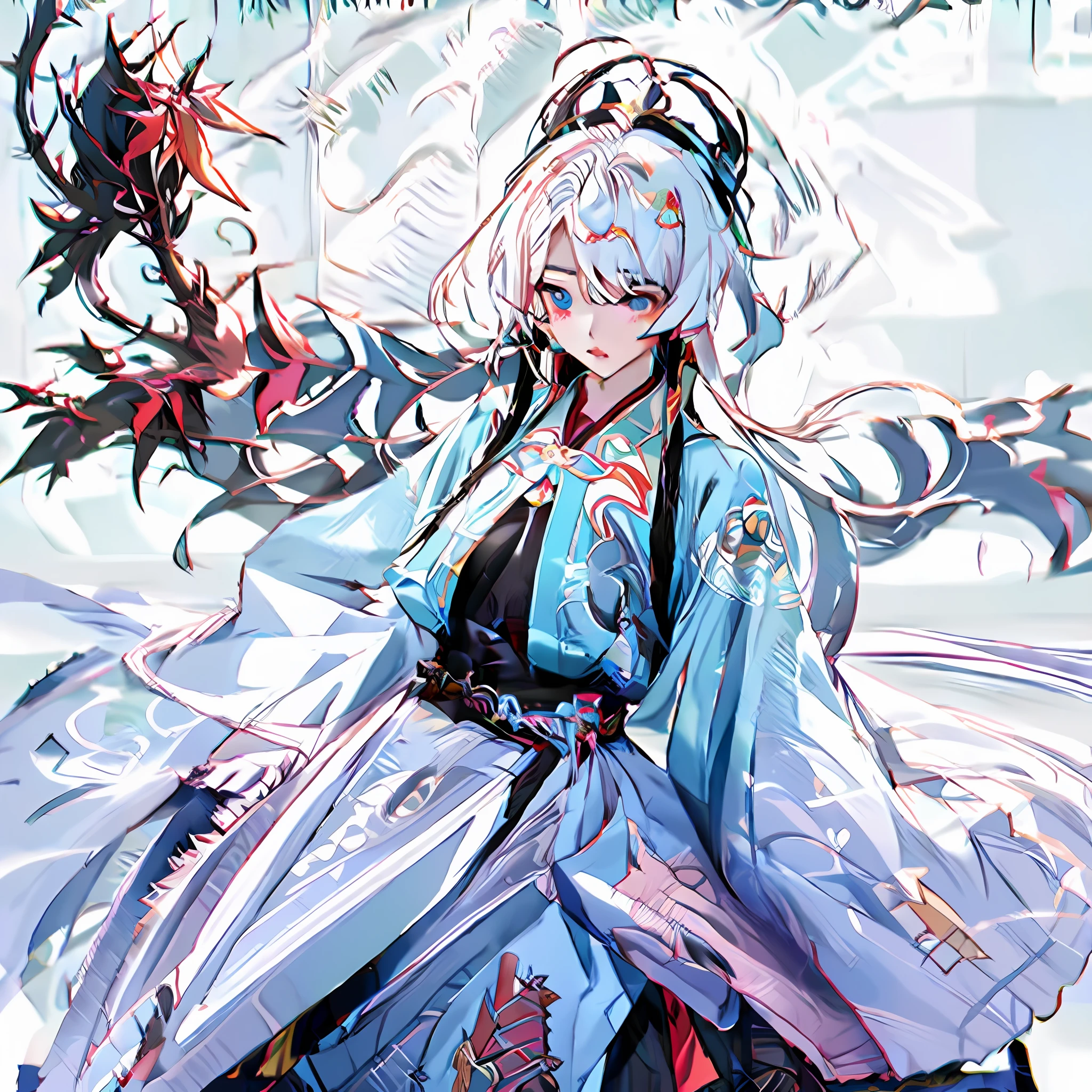 anime girl in blue dress with dragon wings and a dragon, Onmyoji detailed art, onmyoji, onmyoji portrait, white-haired god, Keqing from Genshin Impact, From Arknights, palace ， A girl in Hanfu, drak, from touhou, ((a beautiful fantasy empress)), demon slayer rui fanart