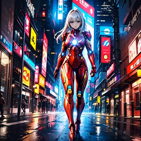 8k, realistic, attractive, highly detailed, a 20 year old girl a sexy and attractive woman inspired by Iron Man wearing a shiny ...