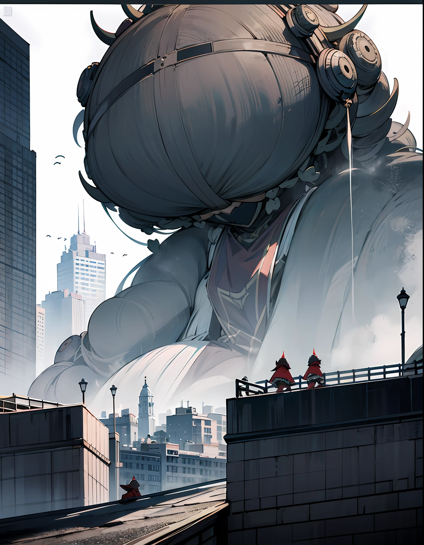 Anime art of a giant robot flying over a city - SeaArt AI