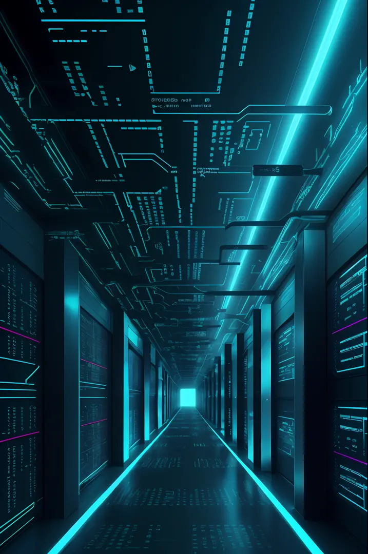 Cyberspace, a long corridor, storage grids, codes