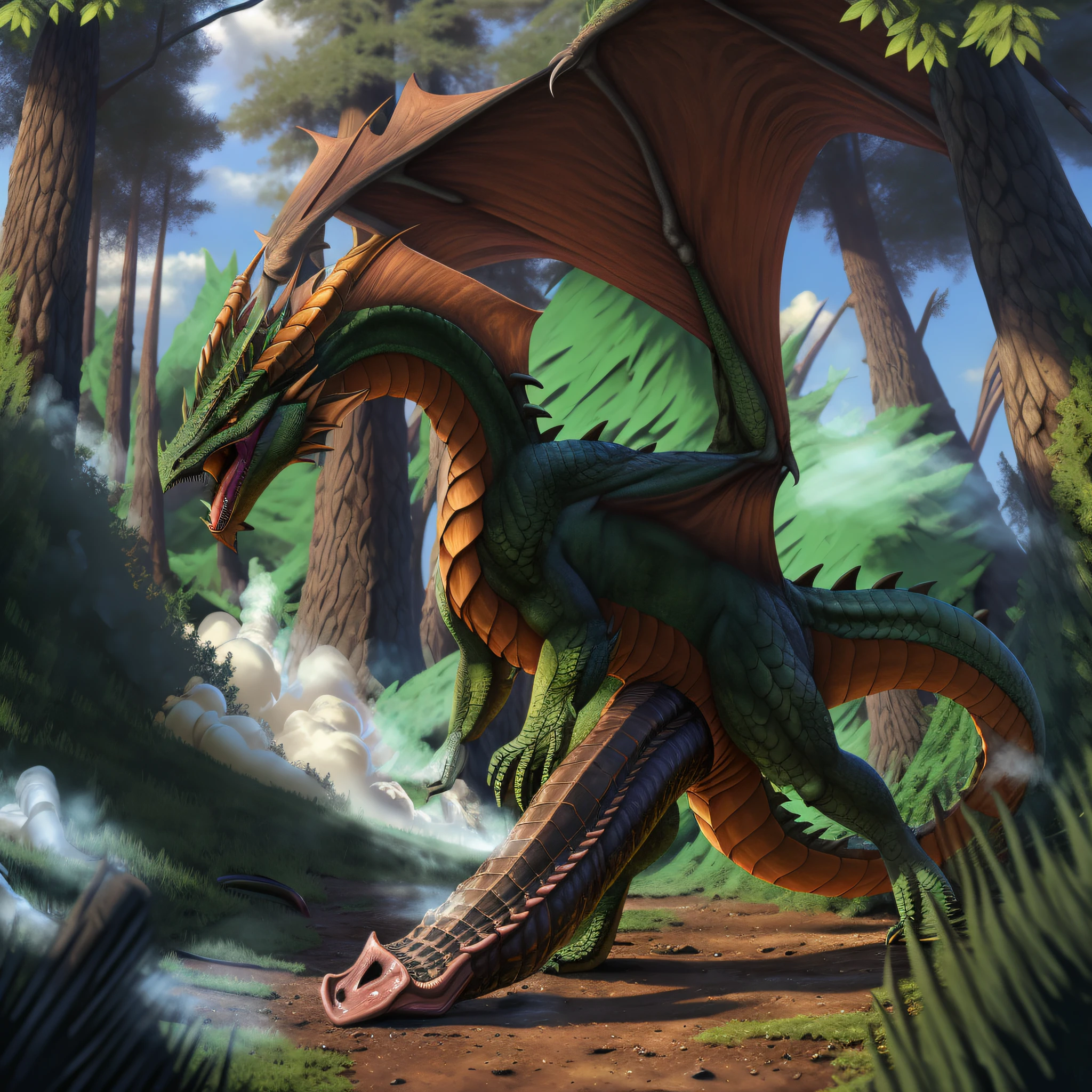 There is a dragon that is walking through the woods - SeaArt AI