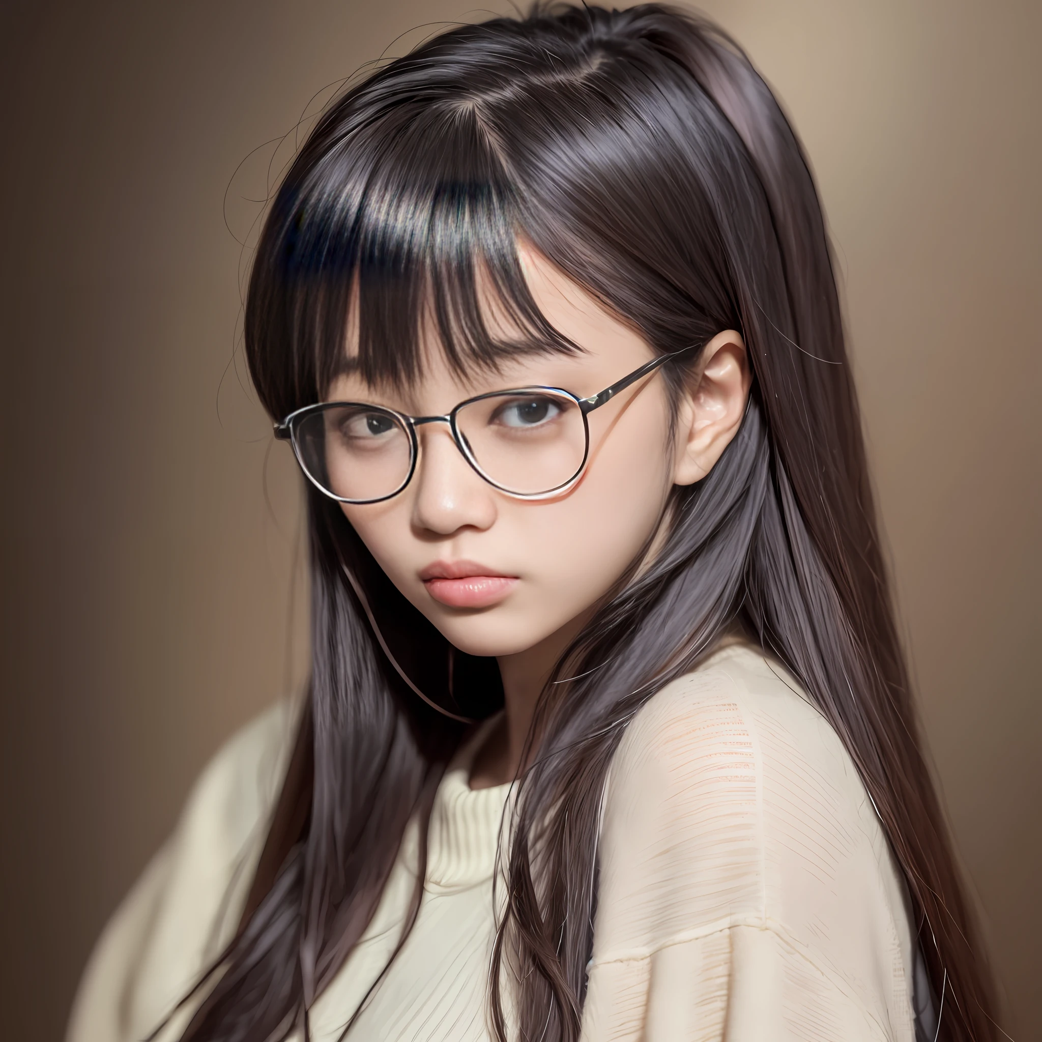 A close up of a woman wearing glasses and a sweater - SeaArt AI