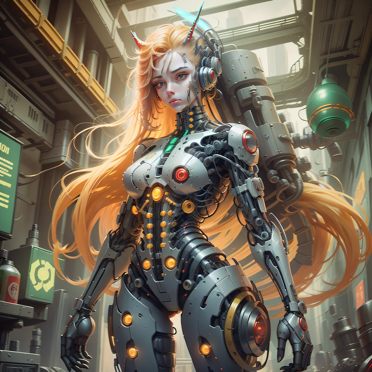 Esquemas Steampunk de uma mulher robô complicada