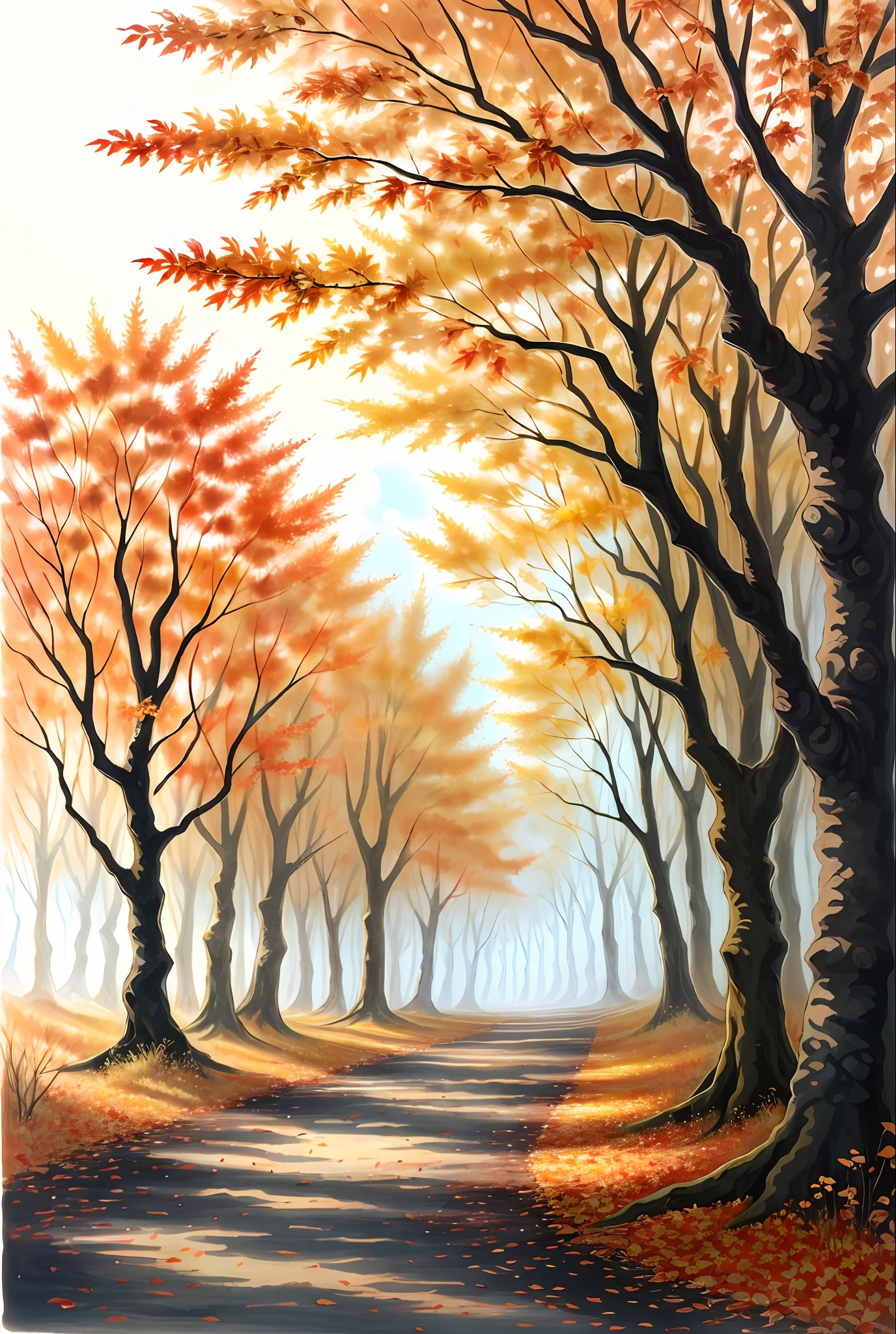 ( ألوان مائية \(نصف\), رسم, غابة الخريف بألوان نابضة بالحياة
