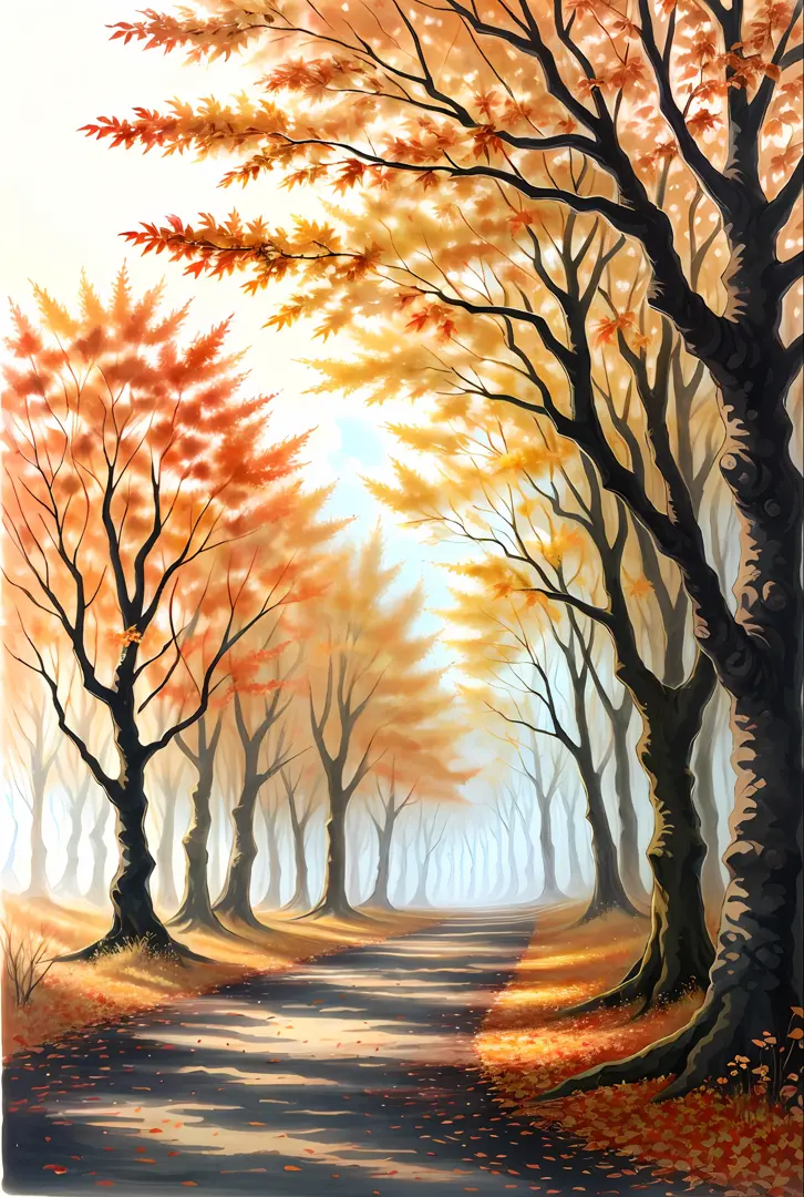 ( acuarela \(Medio\), dibujo, autumn forest with vibrant colors
