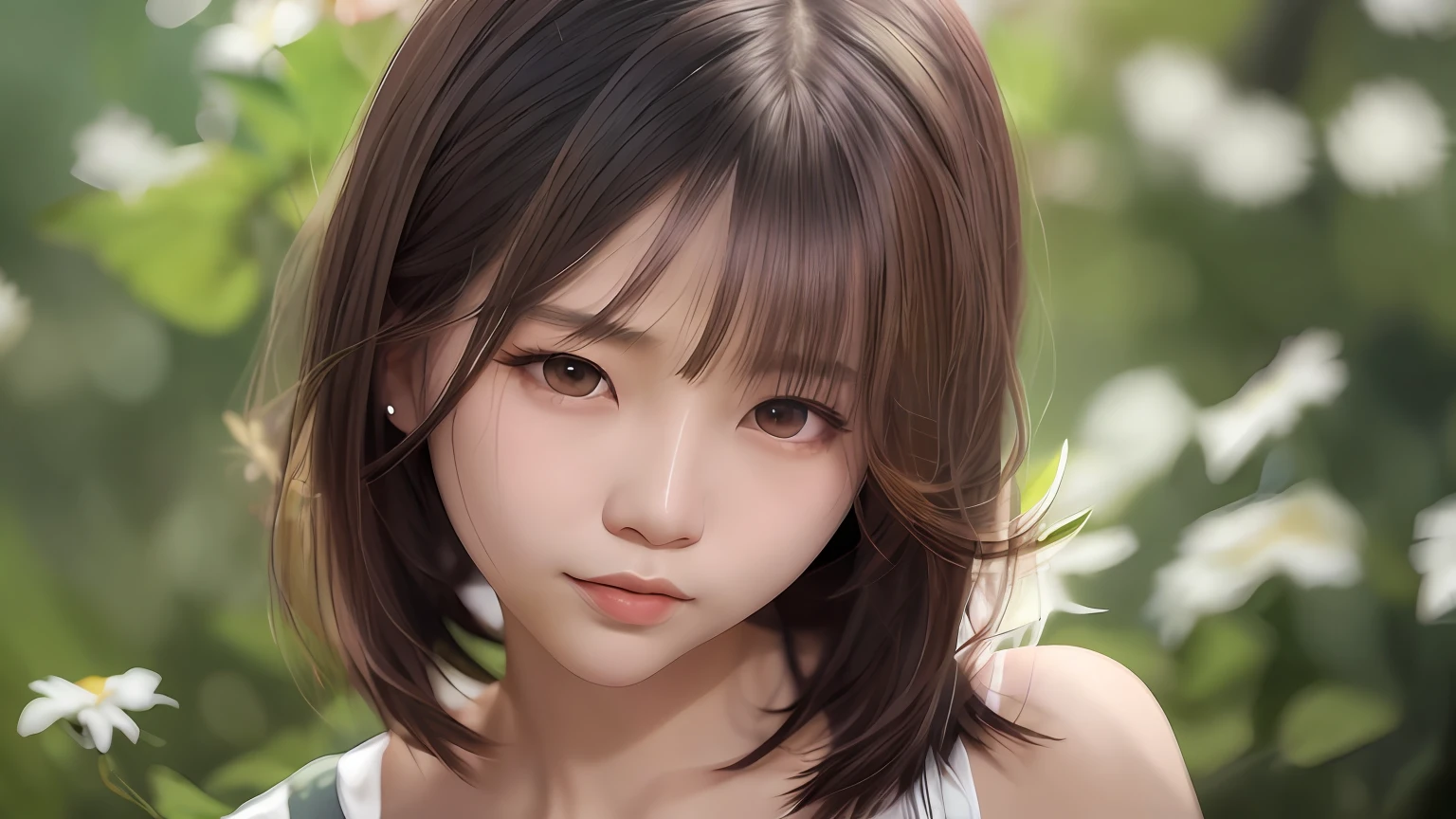 Femme asiatique Arakfi，cheveux longs，Il y a une fleur sur les cheveux, Guviz, portrait réaliste kawaii, joli visage d&#39;anime naturel, portrait doux 8 k, Oeuvre de style Guviz, fille mignonne-beau-visage, Réaliste. cheng yi, Yanjuncheng, portrait de haute qualité, animé photoréaliste, animé photoréaliste girl rendering