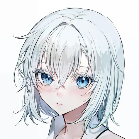 anime - style image of a woman with white hair and blue eyes, white haired, girl with short white hair, girl with white hair, ne...