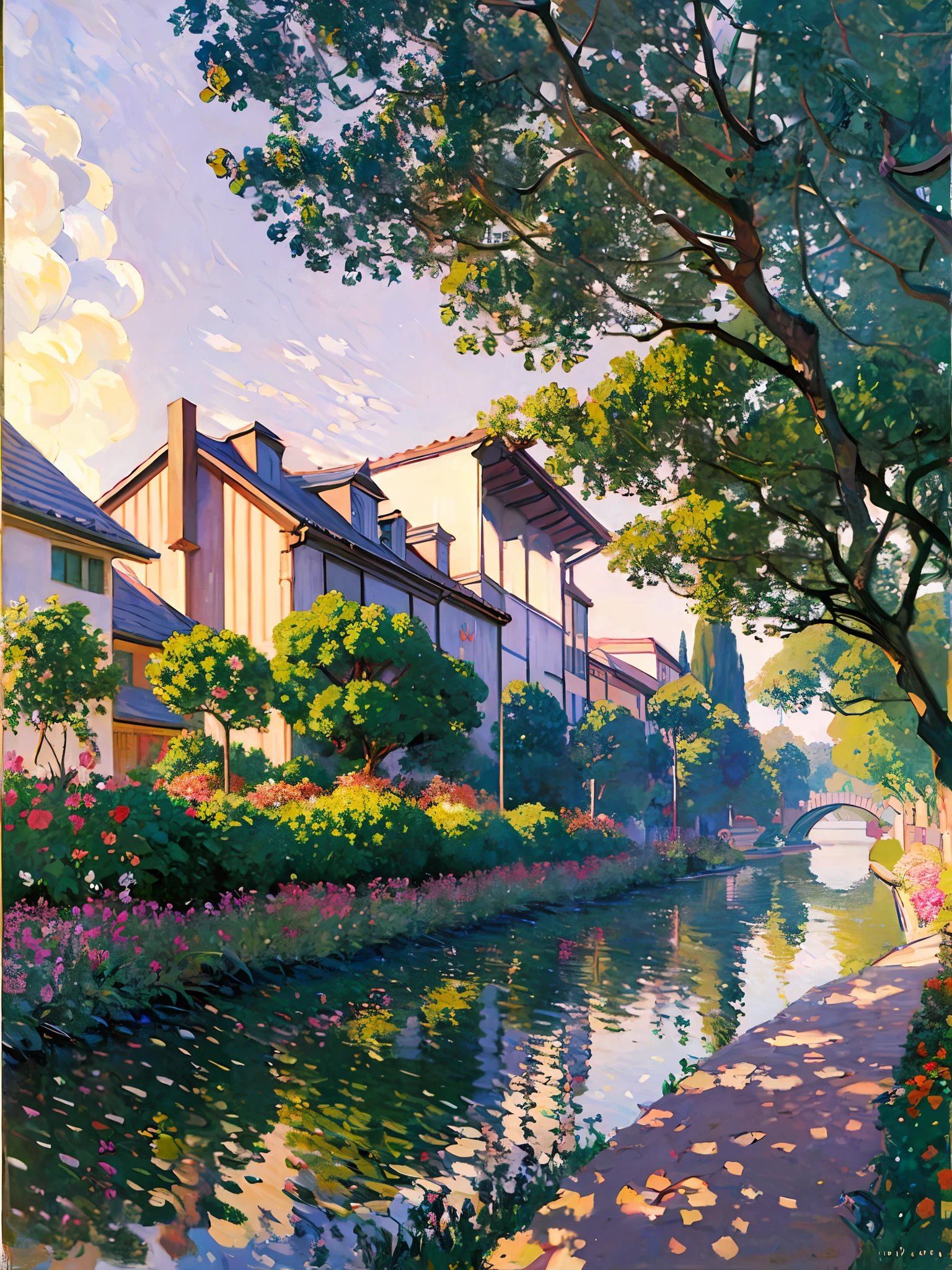 Bela vista pintada a óleo da cidade de Tóquio no estilo de Claude Monet, arte oficial, Impressionismo