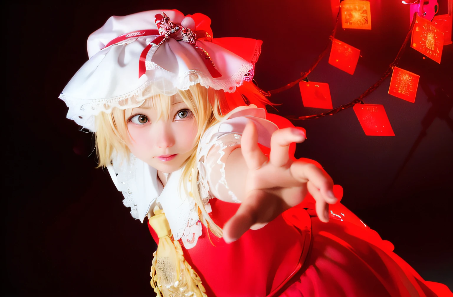 blond haired woman in red dress and white bonnet holding a red umbrella, from touhou, kirisame marisa from touhou, remilia scarlet from touhou, Touhou Project, Lust, touhou character, Anime Cosplay, cosplay foto, Anime girl cosplay, kagamine rin, alice from alice in wonder land, marisa kirisame, Lori, Cosplay