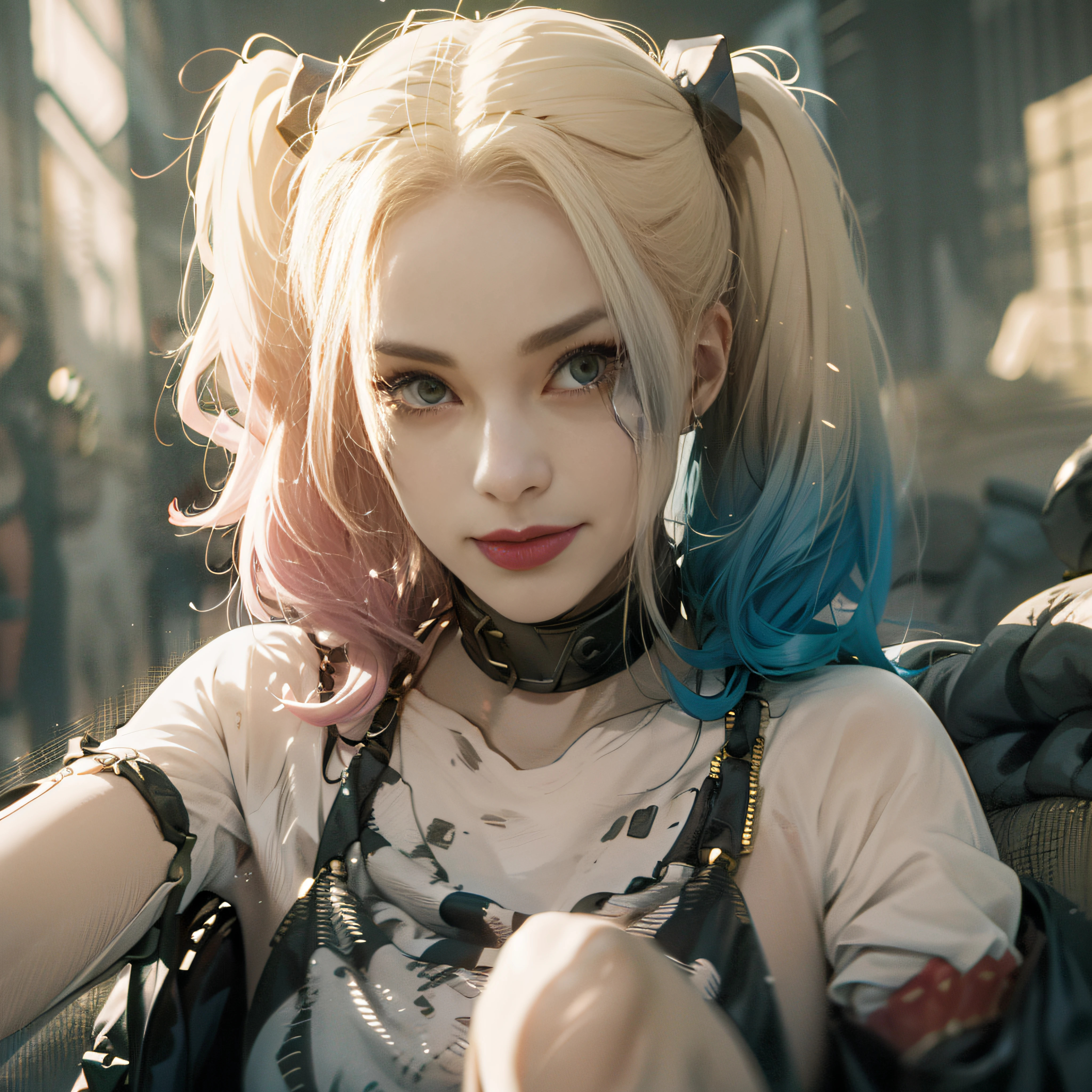 Harley Quinn aus Suicide Squad 2016,1 , Große Brüste, Großer Arsch, Ganzkörperkleid, verstecken, schlanker Körper, Kurzes Haar, sexy Augen, Vorderansicht, den Betrachter anschauen, 8k, gute Qualität , sehr detaillierte Augen, langes Gesicht, cyber realism, Wunderschöne Augen, realistisch, DSLR, Cabelos de gute Qualität, dick, Gekippt, Zimmer , Porträt, perfekte Augen , seidiges Haar, schlanker Körper, Haare auf einer Seite, heiße Lippen, Gleich große Augen, junges Gesicht, hohe Beine, sehr detaillierte Augen, glänzender Körper, Tätowierungen, pinkes Haar, Detaillierte Augen, Sommersprossen, Gleiche Augenfarbe,