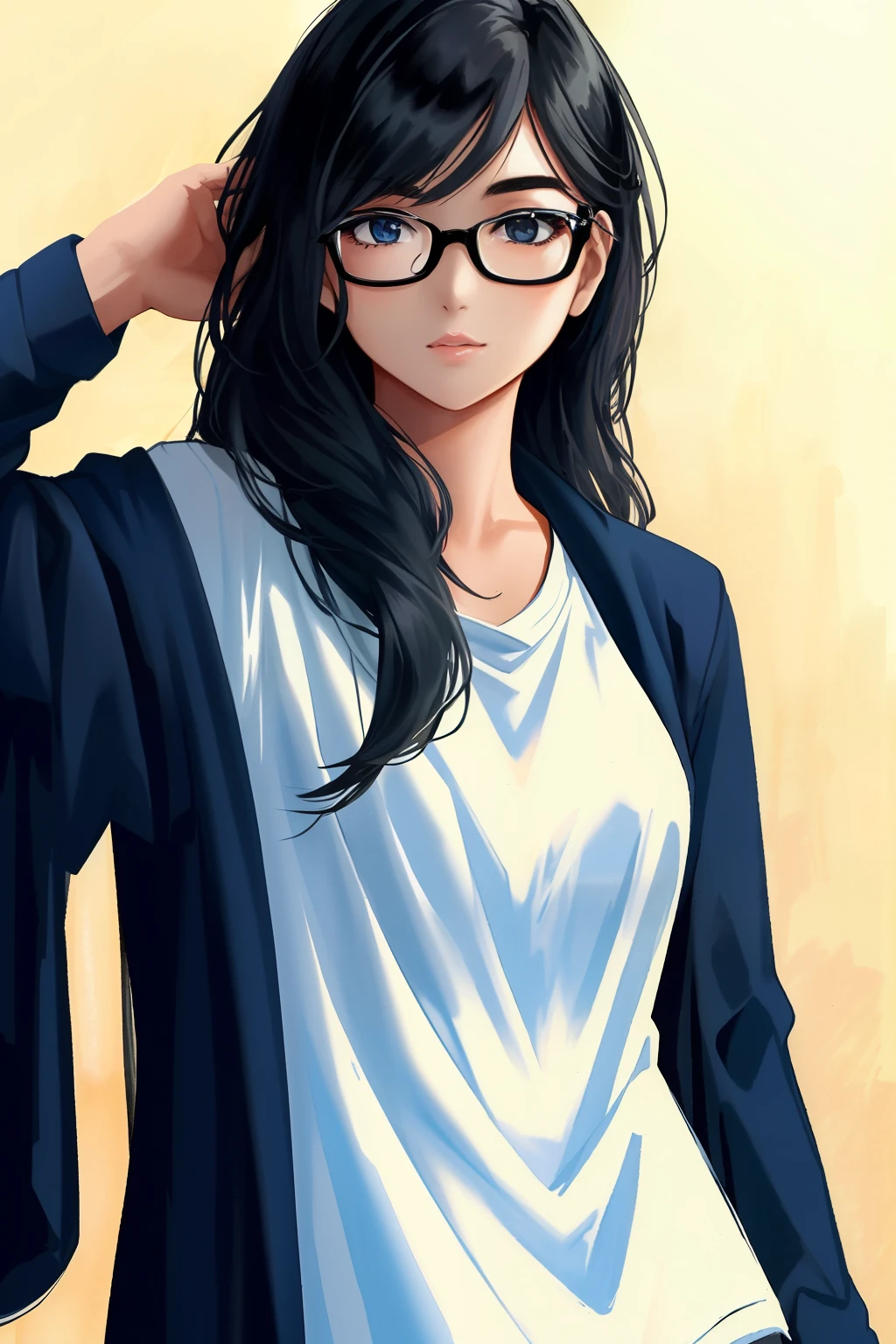 The girl with glasses has fair skin and no shirt - SeaArt AI