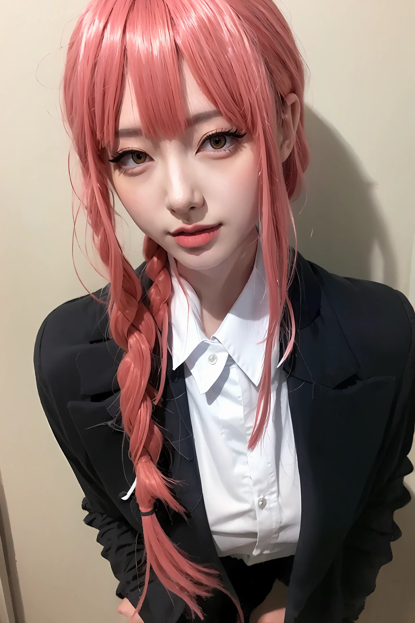 Rosa Haare, schwarzer Anzug, Japaner