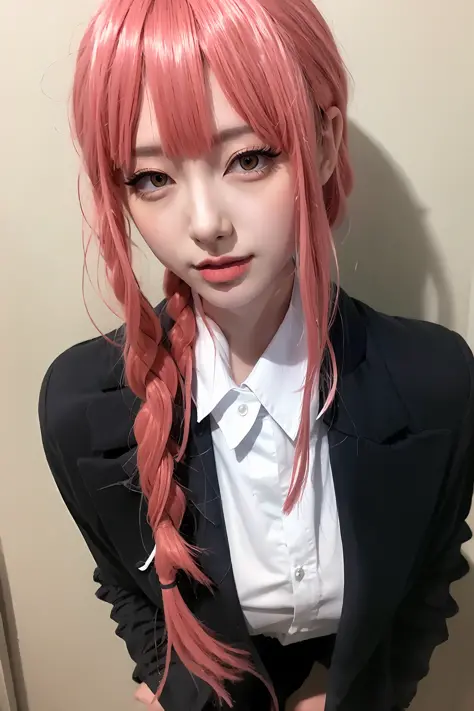Pink hair black suit Japanese