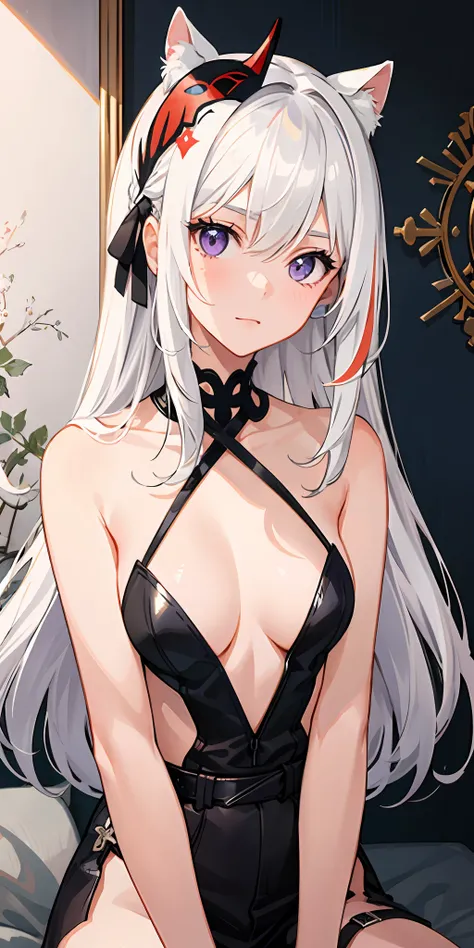 Realisticlying Girl White Hair Purple Eye Bikini Seaart Ai