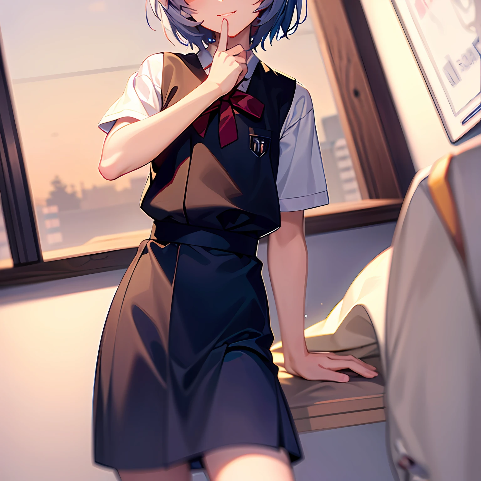 ayanami rei，Shin Evangelion，school ground，eventide，校服，ssmile，4k，multi-detail，Fidelity