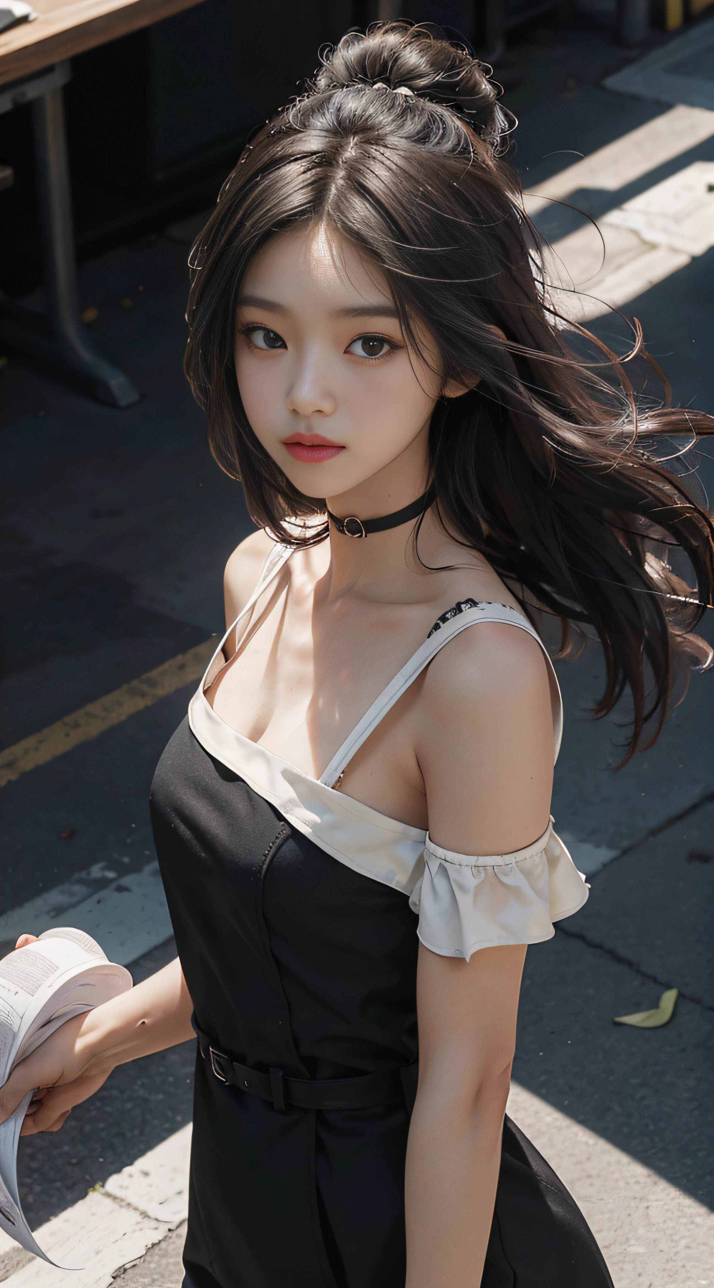 （From above：1.2），Sharp focus，volume fog，Upper body body，college student，Little black dress，Summer clothes，New，Wind fungus，Side collar，stitching，High waist，Long model，dresscantabile，Korean version，lemon juice，