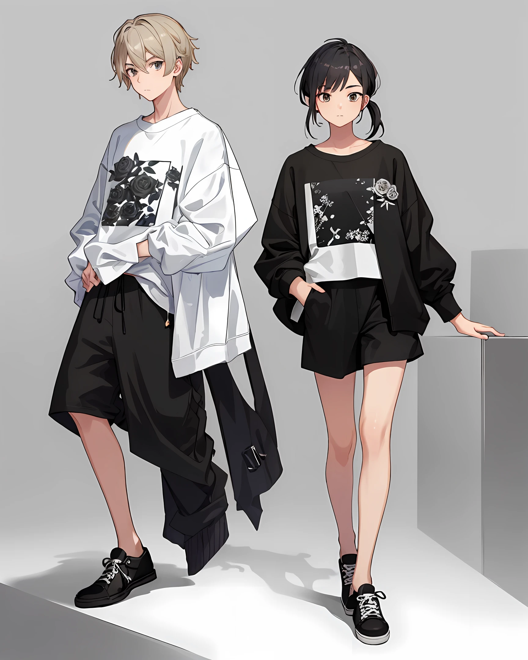 Two anime characters are standing next to each other - SeaArt AI