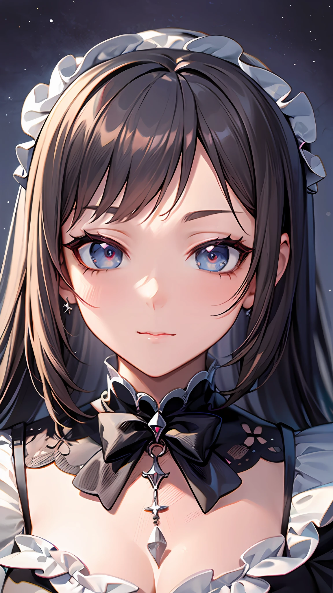 Close up portrait of woman in dress in white and black dress、Gothic Otome anime girl、anime girl wearing a black dress、Cute anime waifu in a nice dress、Anime girl in maid costume、Elegant Gothic princess、guweiz、Gwaits at Pixiv Art Station、Gwaitz at Art Station pixiv、Beautiful anime girl、Light smile