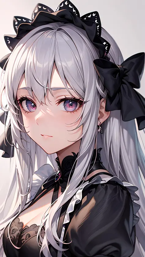 close up portrait of woman in dress in white and black dress、gothic otome anime girl、anime girl wearing a black dress、cute anime...