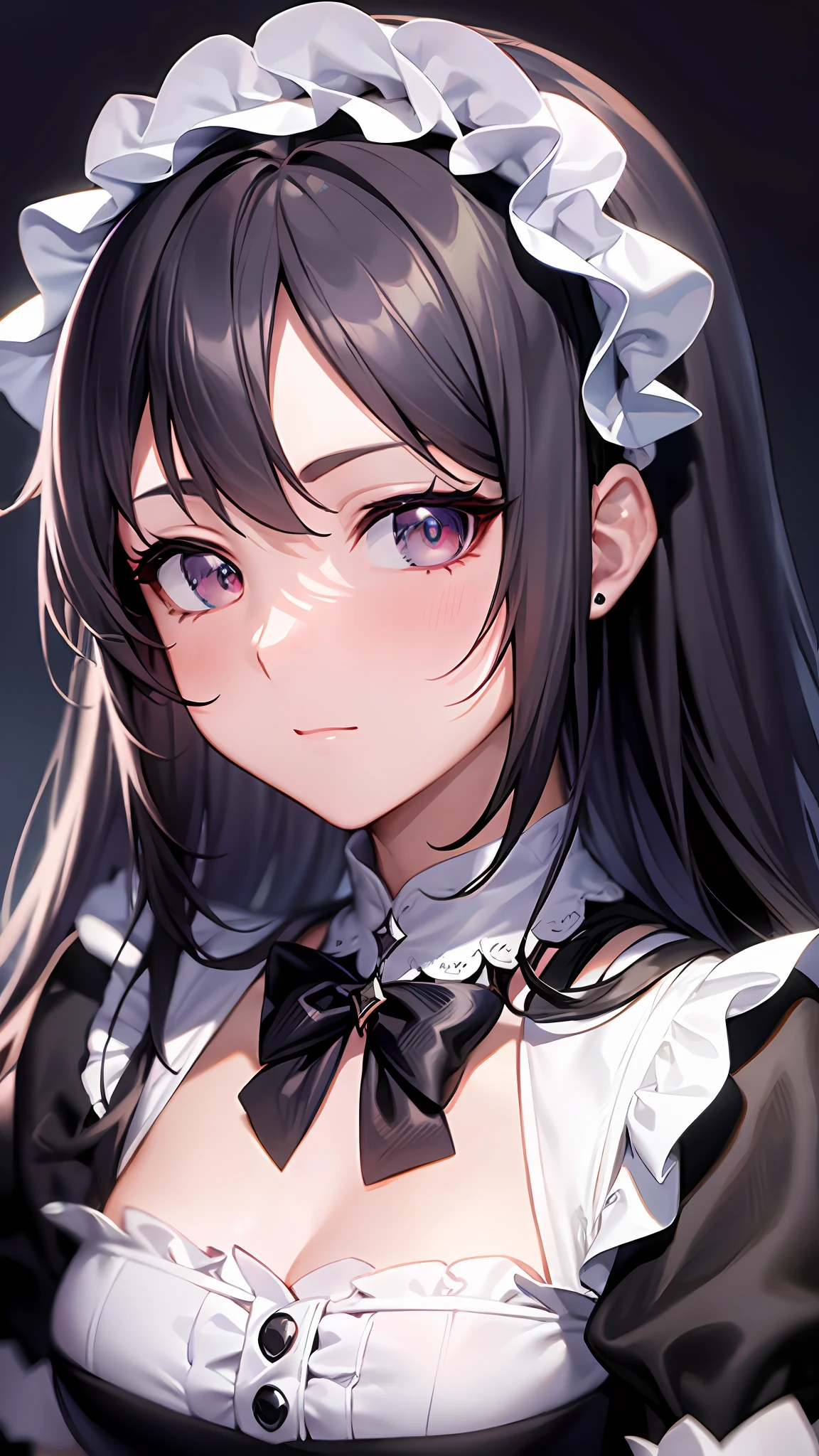 Close up portrait of woman in dress in white and black dress、Gothic Otome anime girl、anime girl wearing a black dress、Cute anime waifu in a nice dress、Anime girl in maid costume、Elegant Gothic princess、guweiz、Gwaits at Pixiv Art Station、Gwaitz at Art Station pixiv、Beautiful anime girl、Embarrassed look