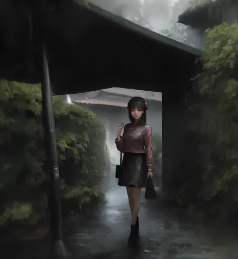 there is a young girl standing in the rain with a umbrella, photo of Girl, wenfei ye, grainy low quality, Yoshitomo Nara, xue ha...