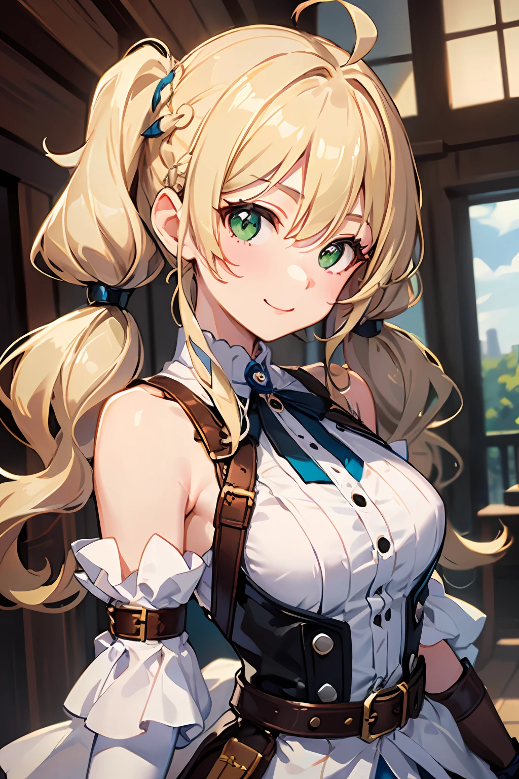 Anime girl with blonde hair and green eyes in a white dress - SeaArt AI