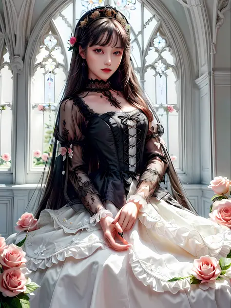 Wearing a black dress，An Arad woman with a chain around her neck, black gothic lolita dress, fashionable dark witch, gothic maid...