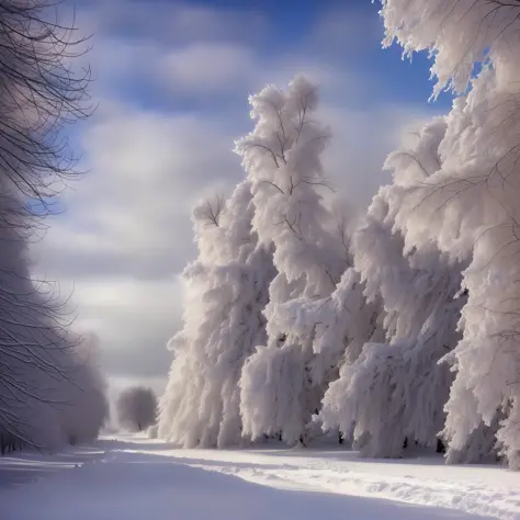 castle sunset tall trees winter snow